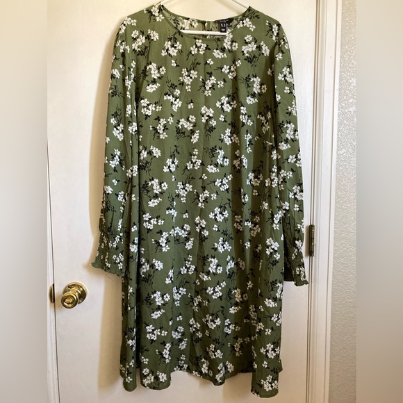 ASOS Curves New Look Avocado Green Amelie Floral Balloon Sleeve Smock Dress #RW - Picture 5 of 12